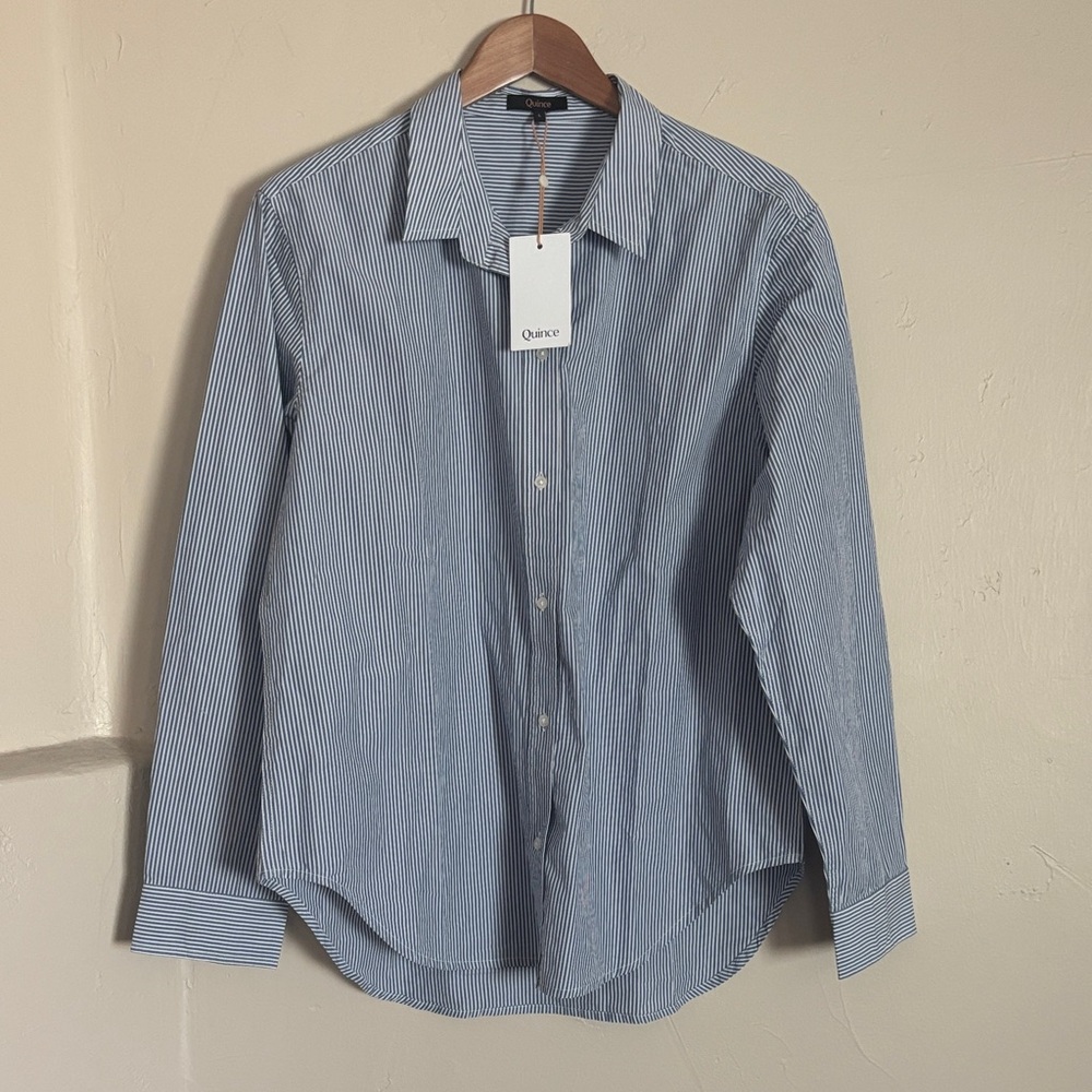 Quince 100% Organic Cotton Women’s Blue Pinstripe Shirt
